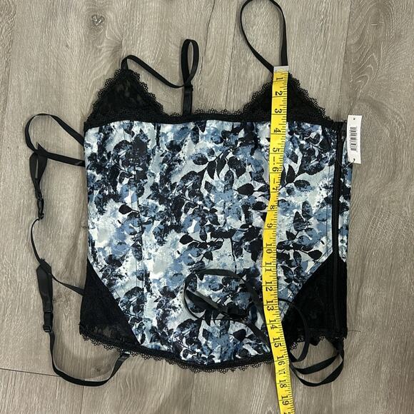 Adore Me- Medium- Floral Corset with straps and garter clips- blue black NWT - Picture 7 of 7